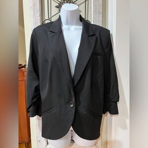 INC International Concepts Black Jacket with Ruched Sleeves